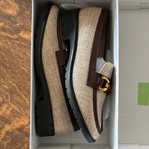 On Running Tan and Brown Loafers with Gold Detail